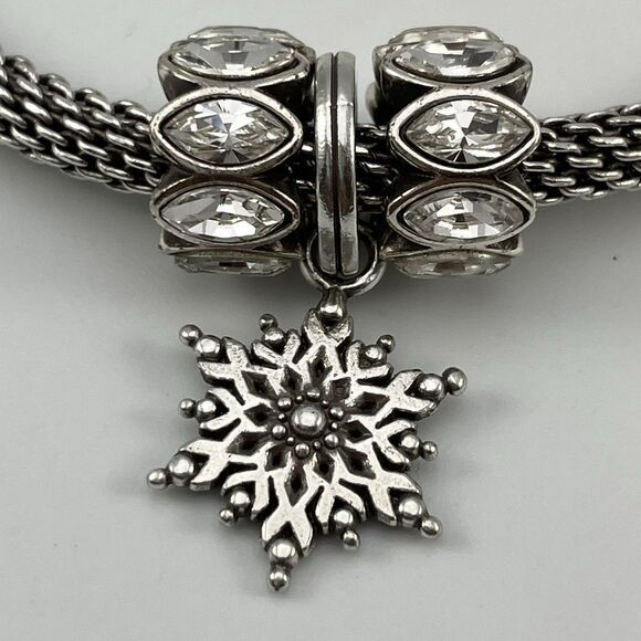 Stunning Brighton Beverly Glam Bracelet 7 3/4" Navette Clear Snowflake Charm - Picture 2 of 6
